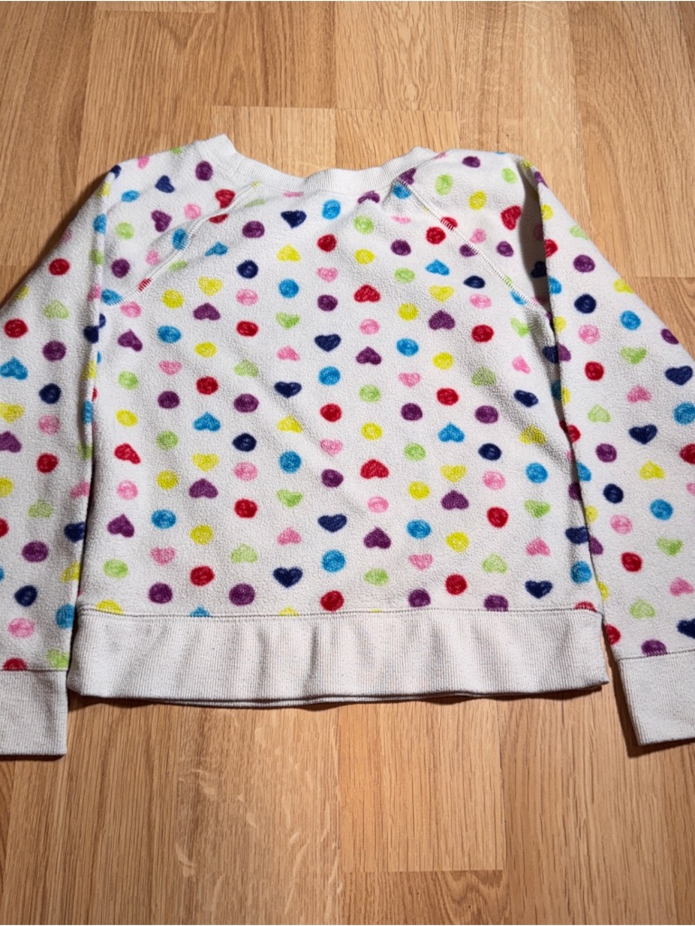 Faded Glory Cream Pullover with Multicolor Heart and Dot Print